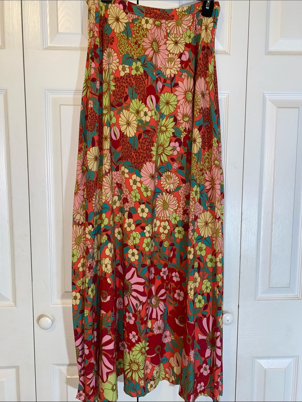 NATURAL LIFE Multi-Color Floral Maxi Skirt in Red, Pink, Green